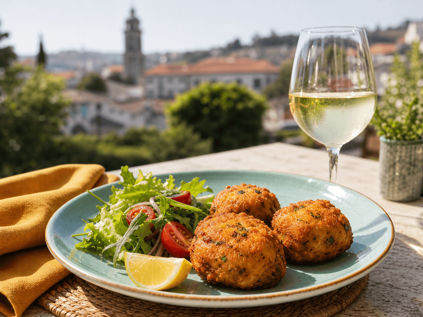 Bolinho de bacalhau com salada fresca